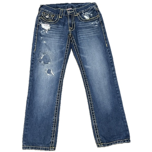 👖🎸 TRUE RELIGION Ricky Super T Jeans | Flap Pockets Distressed Women's SIze 30 - Picture 1 of 6